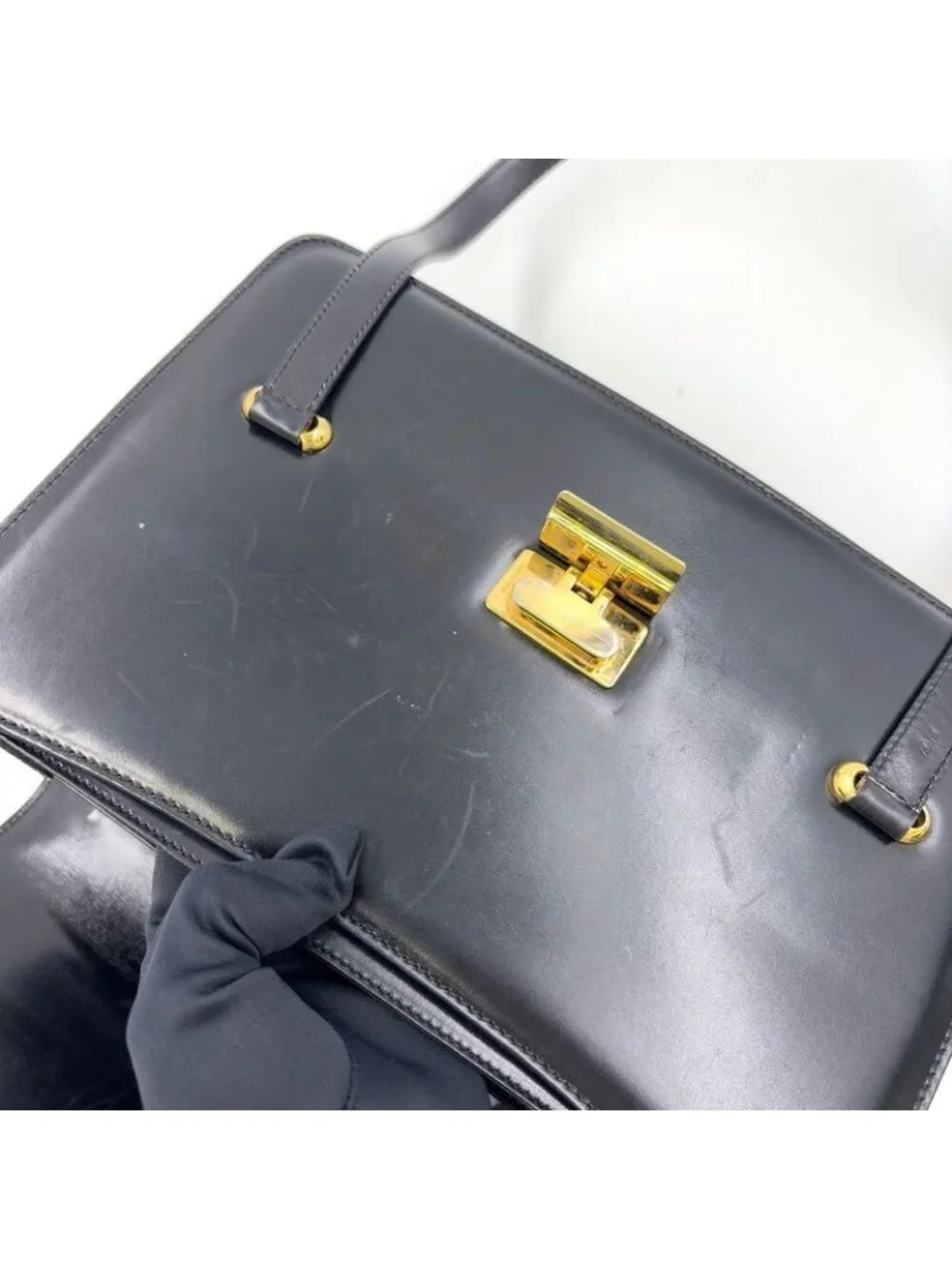 ★SOLD★ Celine Triomphe Leather Black Handbag Gold - Picture 10 of 15